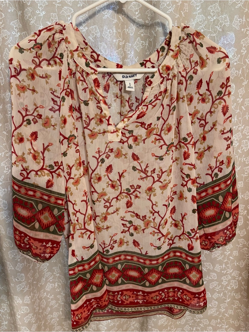 Old Navy Boho Floral Paisley Sheer Tunic Blouse SP Petite Whimsigoth Cottagecore